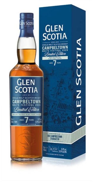 Glen Scotia Single Malt 7 years old, Festival Bottling 2026, medium peated Ruby Port Finish in Box CARx6