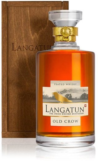 Langatun Old Crow Peat in Karaffe in Holzkiste 50 cl CARx6